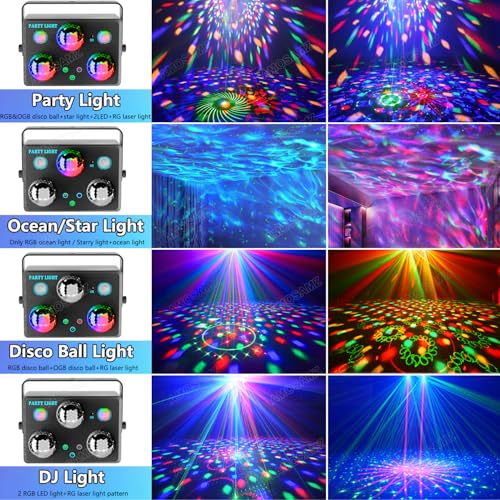Disco Ball Party Lights,Pro 6 in 1 Disco Lights Sound Activated Dj Strobe with RGB&OGB Disco Balls,Laser Light Show,Ocean Lamp,Star Projector,2 RGB LEDs-Perfect for Disco Glow Party Rave Dance - size: Large