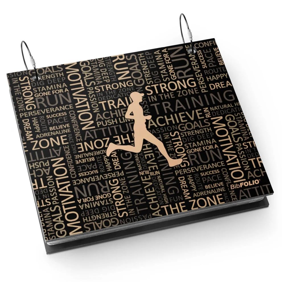 Gone For a Run BibFOLIO Race Bib Album - Running Inspiration Male - 9.5x8 | Wood Cover, Twist Cable Rings, Race Bib Holder, Holds Up to 100 Bibs, Includes 12 Vinyl Sleeves, Marathon Runner Gift - color: Running Inspiration Male