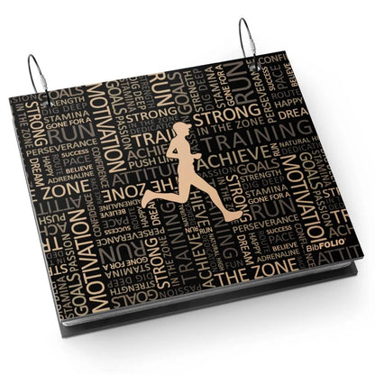 Gone For a Run BibFOLIO Race Bib Album - Running Inspiration Male - 9.5x8 | Wood Cover, Twist Cable Rings, Race Bib Holder, Holds Up to 100 Bibs, Includes 12 Vinyl Sleeves, Marathon Runner Gift - color: Running Inspiration Male