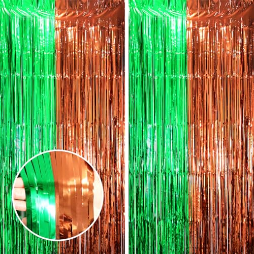 Voircoloria Green Brown Foil Fringe Backdrop Curtains,3.3x6.6ft, 2 Pack - color: Green and Brown