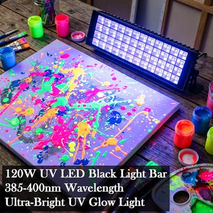 2pcs 120W LED Black Light Bar, Blacklight Glow Party, IP66 Waterproof Flood Light with 10ft Cord+Switch, Glow in The Dark for Halloween, Party, Birthday, Body Paint, Fluorescent Poster, Bedroom - size: 2 Piece