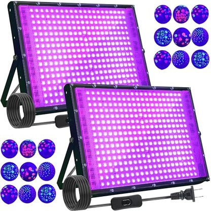 2 Pack 300W Blacklight 336 LEDs, UV Lamp Black Lights for Glow Party, 395nm, IP65 Outdoor Black Light Fixture for Halloween, Glow in The Dark Party, Fluorescent Poster Tapestry, Body Painting