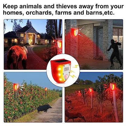 Qualirey 4 Pcs Solar Alarm Motion Detector with Sound Outdoor Motion Sensor 129db Barking Dog Strobe Light Gunshot Sound Alarm Detector Noise Maker Warning Lamp for Home Villa Yard Farm