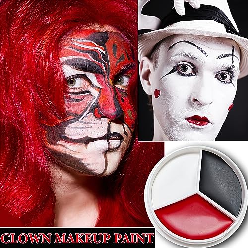 Clown Black White Red Face Paint,Professional Waterproof Body Paint Halloween Makeup Kit Face Paint Clown Cosplay Costume Joker SFX Zombie Face Painting White Makeup
