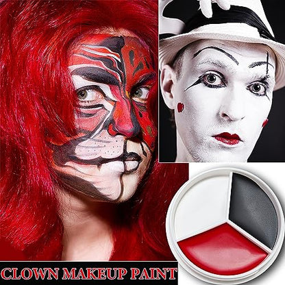 Clown Black White Red Face Paint,Professional Waterproof Body Paint Halloween Makeup Kit Face Paint Clown Cosplay Costume Joker SFX Zombie Face Painting White Makeup