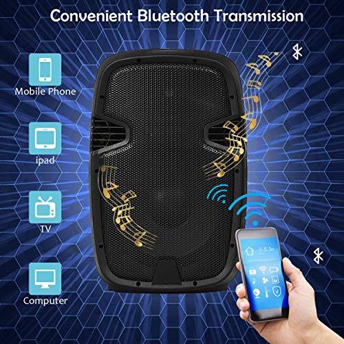 GOFLAME 2000W 2-Way Powered Speakers, 12" Portable Dual Speakers PA System with TWS Bluetooth, USB SD Card, AUX MP3 FM Radio, Microphone, 2 Tripod Stands, Remote Control and Cables