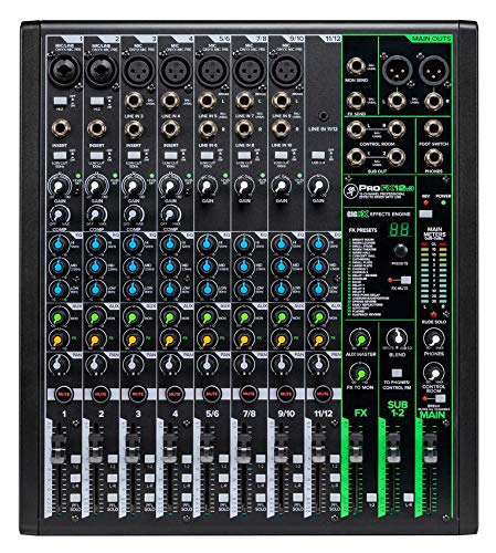Mackie ProFX12v3 12-Channel Professional Effects Mixer w/USB ProFX12 v3 Bundle with RockvilIe RDF9U 1U 15A Rack Mount DJ Pro Audio Power Supply Strip w/USB Charging