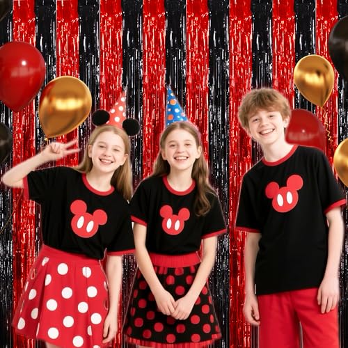 BEISHIDA Red Black Door Streamers Backdrop Foil Fringe Tinsel Party Streamers Curtains Photo Backdrop - 2Pcs for Birthday Graduation Bachelorette Halloween New Year Party Decoations - color: 05-red black