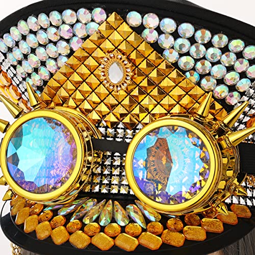 GRACEART Women's Burning Man Sequin Hat Mucis Festival Military Captain Hats Steampunk Caps with Goggles - style: Style-20(with Goggle)