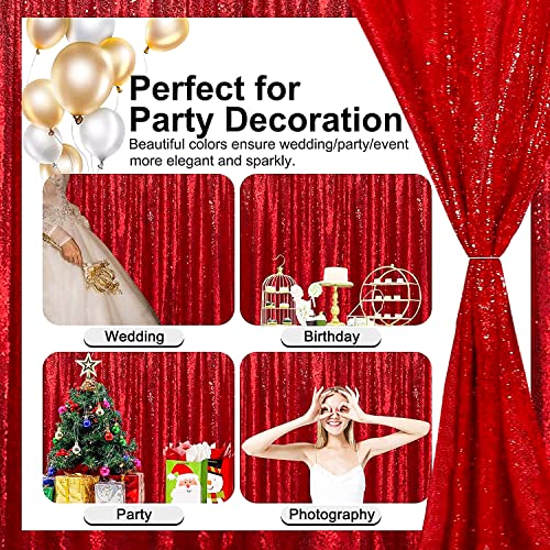 Red Sequin Backdrop Curtains Glitter Drapes 2FTx8F 2 Panels for Wedding Birthday Party Decorations Bridal Baby Shower Party Supplies Sparkly Photography Background | for Wedding Birthday Party Decorations Bridal Baby Shower Party Supplies Sparkly Photogra