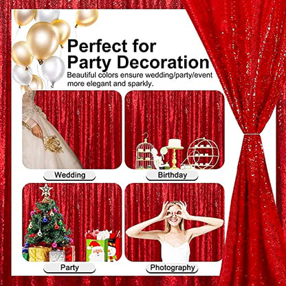 Red Sequin Backdrop Curtains Glitter Drapes 2FTx8F 2 Panels for Wedding Birthday Party Decorations Bridal Baby Shower Party Supplies Sparkly Photography Background | for Wedding Birthday Party Decorations Bridal Baby Shower Party Supplies Sparkly Photogra