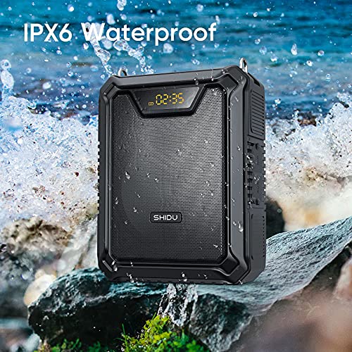 SHIDU 30W Voice Amplifier with Wireless Microphone and Microphone Headset | IPX6 Waterproof Amplifier Wireless & Wired Microphone Bluetooth Speaker Personal Megaphone for Teachers Meeting Outdoors