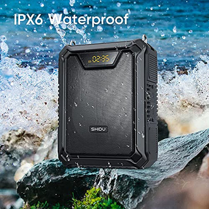SHIDU 30W Voice Amplifier with Wireless Microphone and Microphone Headset | IPX6 Waterproof Amplifier Wireless & Wired Microphone Bluetooth Speaker Personal Megaphone for Teachers Meeting Outdoors