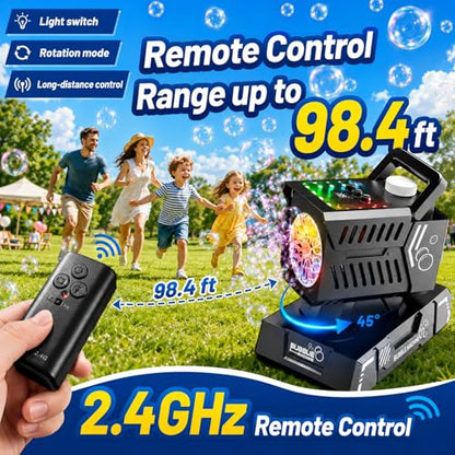 SHCKE Bubble Machine with Remote Control, Auto Rotation & 11 RGB Lights | Rechargeable/USB-C,Top-Fill Portable Bubble Maker for Kids,Outdoor,Birthday Parties,Wedding,Camping,Pool - color: Black