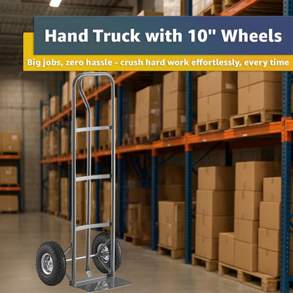 Heavy-Duty Commercial 600 lb Hand Truck Dolly with 10" Pneumatic Wheels, Steel Cart with Handle and Toe Plate, Ideal for Warehouse, Moving, Delivery, Grey - color: Gray, size: 600lb.
