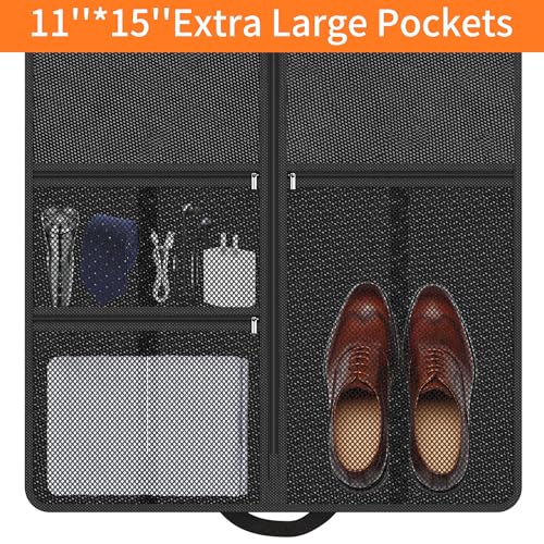 Suit Garment Clothes Travel Bag: 54 inch Lightweight Foldable Black Short Fabric Breathable - Hanging Storage Cover Pockets Zipper for Men - Wardrobe Carry Coat Jacket Uniform Tuxedo Shirt - size: 54"1Pack
