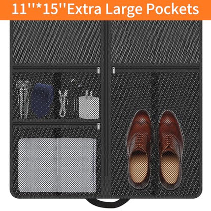 Suit Garment Clothes Travel Bag: 54 inch Lightweight Foldable Black Short Fabric Breathable - Hanging Storage Cover Pockets Zipper for Men - Wardrobe Carry Coat Jacket Uniform Tuxedo Shirt - size: 54"1Pack