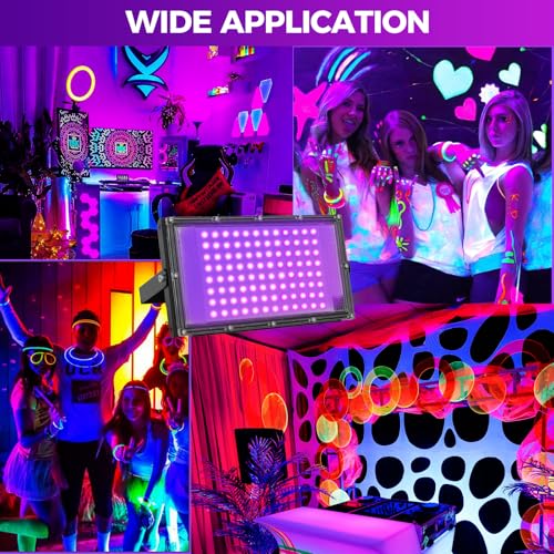 100W LED Black Lights for Glow Party, IP65 Waterproof UV Blacklight Floodlight 395nm Black Light Spotlight Purple Black Light Flood Light Fluorescent UV Light Lamp for Halloween Decor (4 Pack) - size: 100W