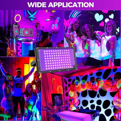 100W LED Black Lights for Glow Party, IP65 Waterproof UV Blacklight Floodlight 395nm Black Light Spotlight Purple Black Light Flood Light Fluorescent UV Light Lamp for Halloween Decor (4 Pack) - size: 100W