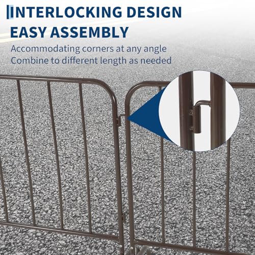 Garvee Interlocking Steel Barricade, 8.5 Ft. Heavy Duty Galvanized Metal Barricade, Interlocking Steel Road Barriers with with Bridge Feet Base, for Crowd Control Event Fencing Indoor/Outdoor, Yellow | Heavy Duty Galvanized Metal Barricade, with with Brid