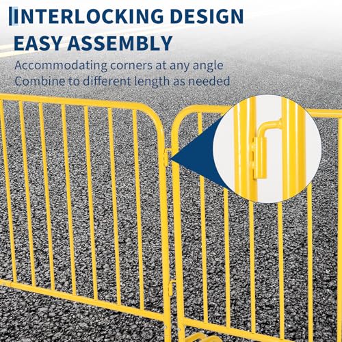 Garvee Interlocking Steel Barricade, 8.5 Ft. Heavy Duty Galvanized Metal Barricade, Interlocking Steel Road Barriers with with Bridge Feet Base, for Crowd Control Event Fencing Indoor/Outdoor, Yellow | Heavy Duty Galvanized Metal Barricade with with Bridg