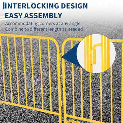 Garvee Interlocking Steel Barricade, 8.5 Ft. Heavy Duty Galvanized Metal Barricade, Interlocking Steel Road Barriers with with Bridge Feet Base, for Crowd Control Event Fencing Indoor/Outdoor, Yellow | Heavy Duty Galvanized Metal Barricade with with Bridg