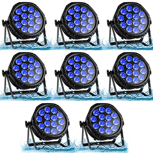 14LED Par Lights, Outdoor Waterproof Par Can Light, RGBW 4in1 Stage Light, 210W DMX Control Wash Uplight Strobe Effect for Events, Stage, Wedding, Church, Party, Garden, Building (8 Packs) - size: 8 Pack