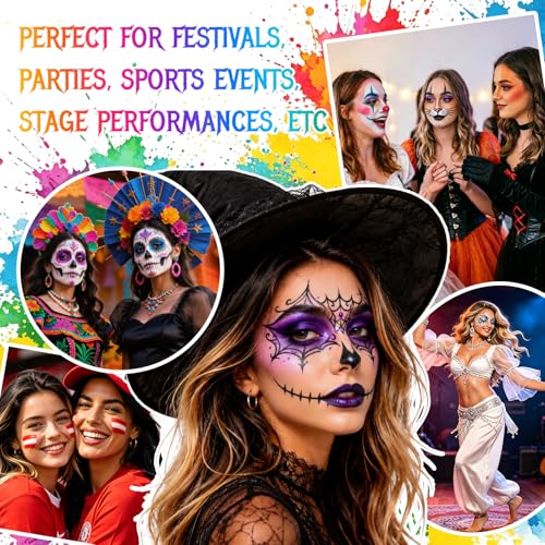 BOBISUKA 24 Colors Water Activated Face Body Paint Palette, Highly Pigmented Washable Face Painting Kit for Halloween Cosplay SFX Festival Party, Body Art Paints for Adults