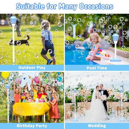 Infowush Bubble Machine for Kids, Automatic Standing Bubble Maker Machine | Height Adjustable Up to 47 Inches, Outdoor Battery Bubble Machine with Light/Music for Toddlers, Birthday Party Gifts (Blue) - color: Blue