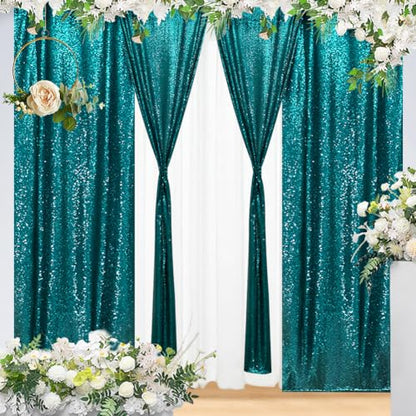 Eternal Beauty Teal 3mm Sequin Backdrop 2x8 Ft 2 Pack Wedding | Dense Sparkle Fabric With Breathable Mesh Backing And Rod Pocket For Parties And Photo Booth Events - color: Teal, size: 2Ftx8Ft