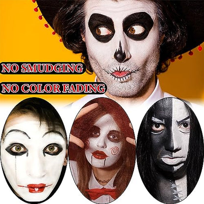 Clown Black White Red Face Paint,Professional Waterproof Body Paint Halloween Makeup Kit Face Paint Clown Cosplay Costume Joker SFX Zombie Face Painting White Makeup