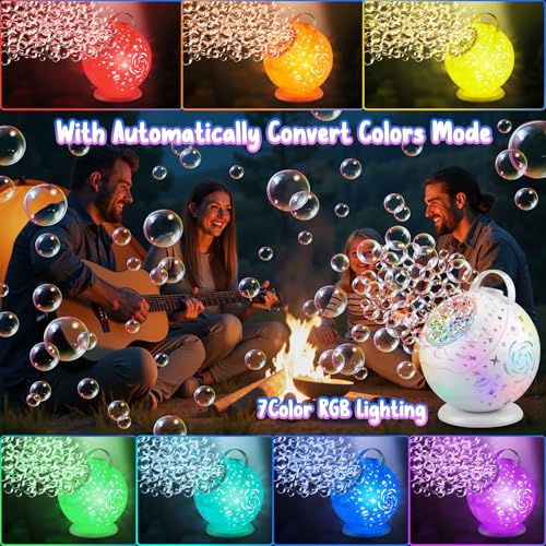 Bubble Machine with Remote Control, 360° Automatic Rotation & 7 RGB Lights Rechargeable Bubbles Machine for Kids Boys Girls, Portable Bubble Machine for Parties Wedding Birthday Outdoor