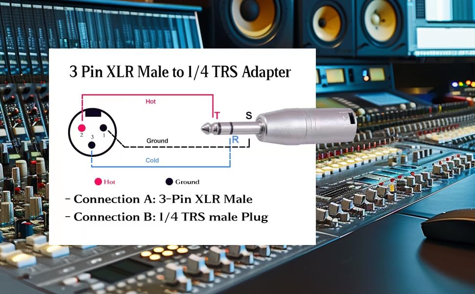 1/4 TRS to XLR Adapter for Microphone, Mixer, 6 Pack(3 Pairs), Silver, 3 Male to 1/4 Connector, 3 Female to 6.35mm Coupler, 3 PIN XLR Adapter Connector, Zinc Alloy with Nickel Plating - size: 3PX2 (Male to Female, Male to Male), style: 1/4" TRS to XLR Ada
