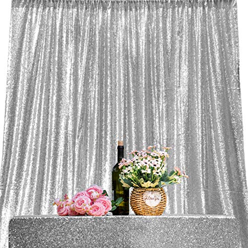 JYFLZQ Silver Sequin Backdrop Curtains for Party 2ft x 8ft 2Panel - color: Silver, size: 2 ft x 8 ft - 2 Panels