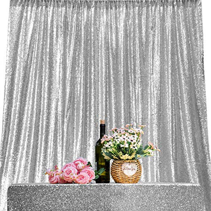 JYFLZQ Silver Sequin Backdrop Curtains for Party 2ft x 8ft 2Panel - color: Silver, size: 2 ft x 8 ft - 2 Panels