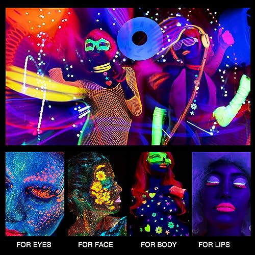 MEICOLY Neon White Face Paint,1.05oz Glow Blacklight Water Based Body Paint,Fluorescent Water Activated Face Paint for Adult and Children,Halloween White Face Paint Split Cake,White/UV Blue - color: white face paint