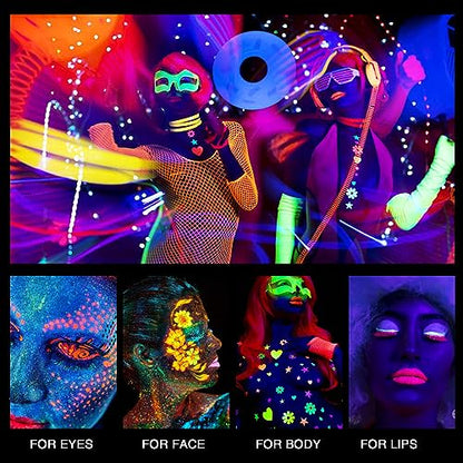 MEICOLY Neon White Face Paint,1.05oz Glow Blacklight Water Based Body Paint,Fluorescent Water Activated Face Paint for Adult and Children,Halloween White Face Paint Split Cake,White/UV Blue - color: white face paint