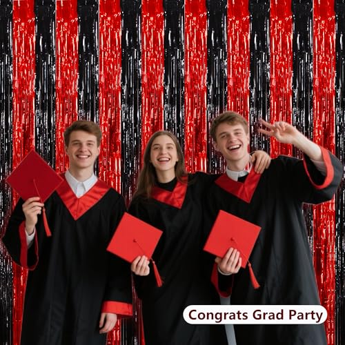 BEISHIDA Red Black Door Streamers Backdrop Foil Fringe Tinsel Party Streamers Curtains Photo Backdrop - 2Pcs for Birthday Graduation Bachelorette Halloween New Year Party Decoations - color: 05-red black