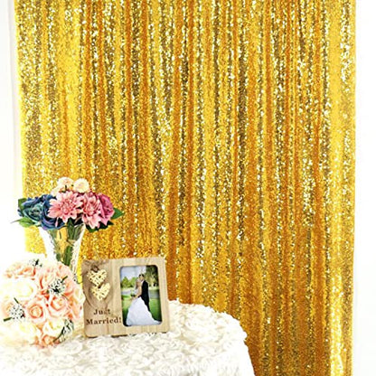 JYFLZQ Gold Sequin Backdrop Curtains for Party 2ft x 8ft 4Panel - color: Gold, size: 2 ft x 8 ft - 4 Panels