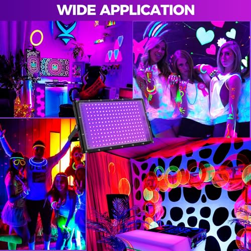 200W LED Black Lights for Glow Party, IP65 Waterproof UV Blacklight Floodlight 395nm Black Light Spotlight Purple Black Light Flood Light Fluorescent UV Light Lamp for Halloween Decor (4 Pack) - size: 200W