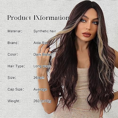 Aida ble Long Wavy Brown with Blonde Highlight Wig for Women 26Inch | Natural Looking Synthetic Hair,Suitable for Daily Wear,Party,Halloween and Cosplay,Beginner-friendly,Lightweight and soft - color: Brown mix Blonde
