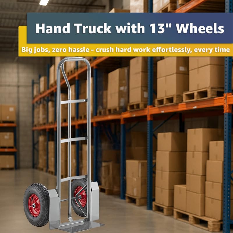 Heavy-Duty Commercial 660 lb Hand Truck Dolly with 13" Pneumatic Wheels, Steel Cart with Handle and Toe Plate, Ideal for Warehouse, Moving, Delivery, Grey - color: Gray, size: 660lb.