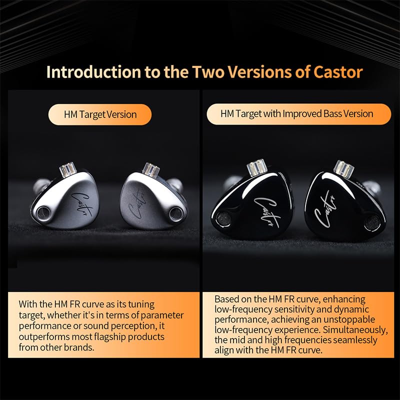KZ Castor Wired Earbuds IEM in Ear Earphones, 2DD Tuning Adjustable Dual-Driver Supper Bass Wired Headphones, Harman Target with Improved Bass Version Monitor Headphones - color: Dark, style: with Mic