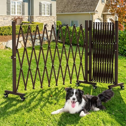 Expandable Driveway Gate with Casters, Portable Metal Folding Security Gate, 209" Wide Aluminum Garden Fence, Outdoor Dog Fence for Yard in Coffee, 39.76 * 213 - color: Coffee