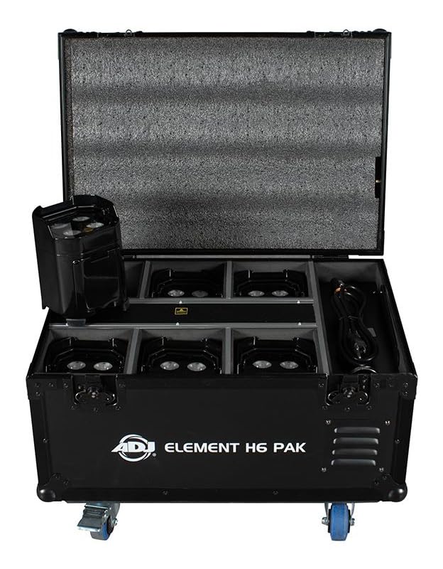 Audiosavings Bundle: Element H6 Pak (6) RGBAW+UV LED Outdoor Wireless DMX Wash Lights Bundle with Rockville Stage Matrix 36 RGB 6x6 Matrix Blinder Light + Fog/Smoke Machine w/Remote+Fluid (3 Items)