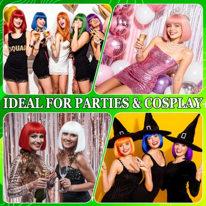 Short Bob Straight Hair Wigs with Bangs, Heat Resistant Fiber Hair, Star-shaped Glasses for Women (Green) - color: Green