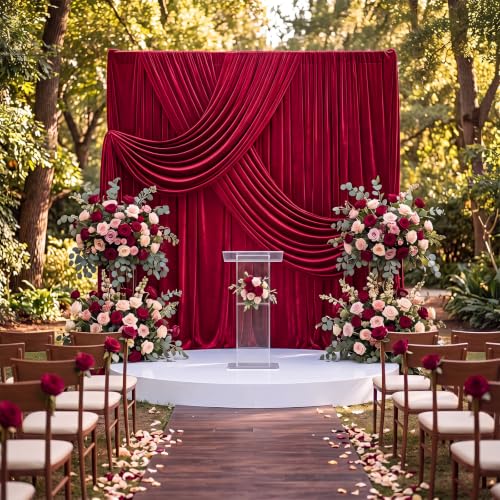 Hunnmingre 2 Pcs 5 X10 ft Velvet Curtains Backdrop Drapes, Red | Wrinkle Free Silky, Velvet Wedding Backdrop Drapes, Photo Curtains for Parties Birthday Baby Shower Photography Background - color: Red
