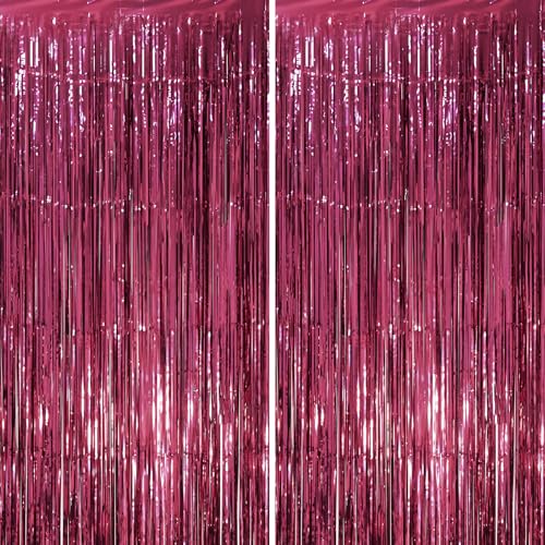 Voircoloria Burgundy Foil Fringe Backdrop Curtains,3.3x6.6ft, 2 Pack - color: Burgundy