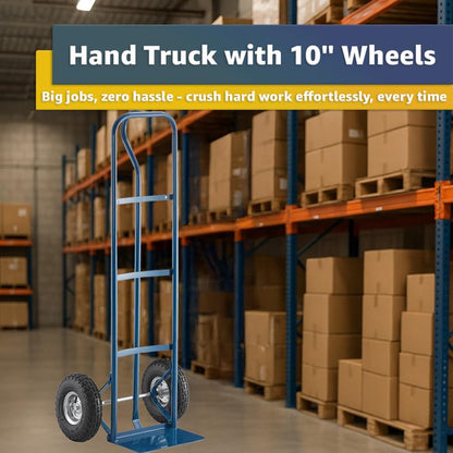 Heavy-Duty Commercial 600 lb Hand Truck Dolly with 10" Pneumatic Wheels, Steel Cart with Handle and Toe Plate, Ideal for Warehouse, Moving, Delivery, Blue - color: Blue, size: 600lb.