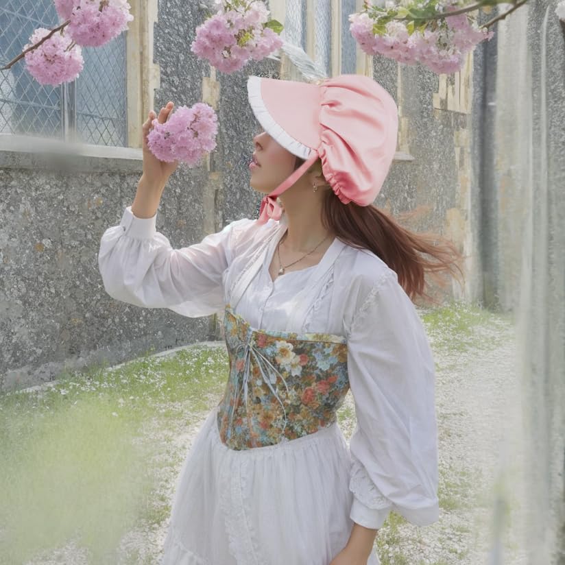 Colonial Bonnet Victorian Hat Sun Cap for Women Tea Party Headwear Rtro Renaissance Costumes - color: Pink